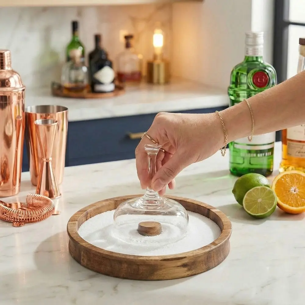 

Multipurpose Wooden Margarita Salt Rimmer Portable Sturdy Cup Salt Rimmer Round Salt Sugar Tray Hotel