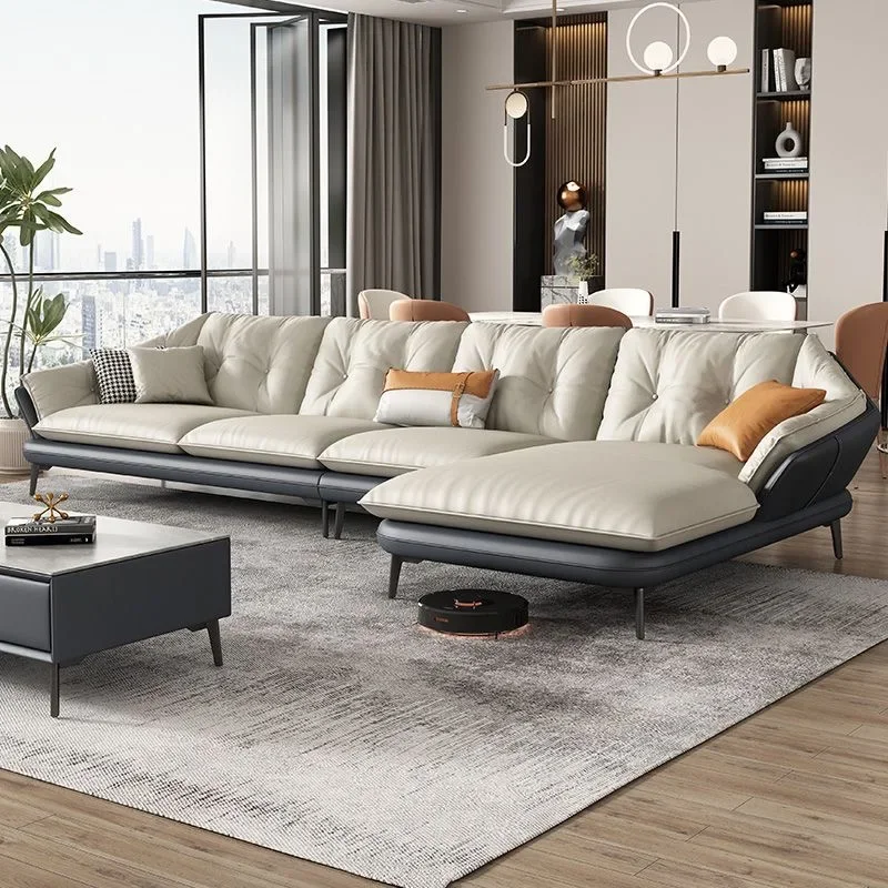 Light luxury leather sofa living room modern simple high-end luxury sofa living room first layer cowhide corner combination new