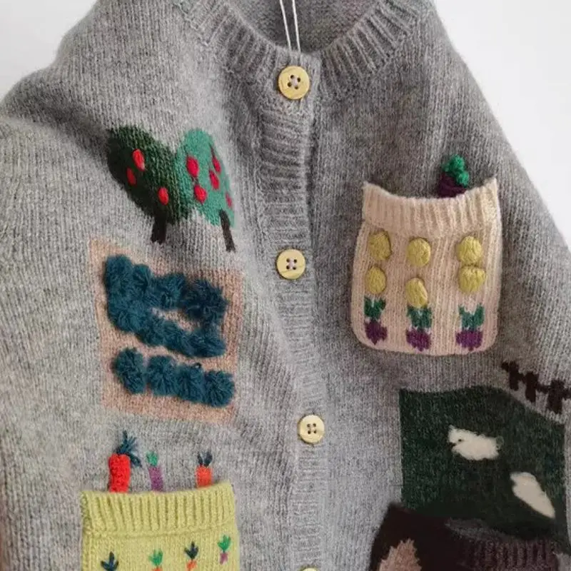 

Spring and Autumn Fashion Casual Soft Knitted Cardigan Coat Cartoon Knitted Cardigan Korean Simple and All-match Cute