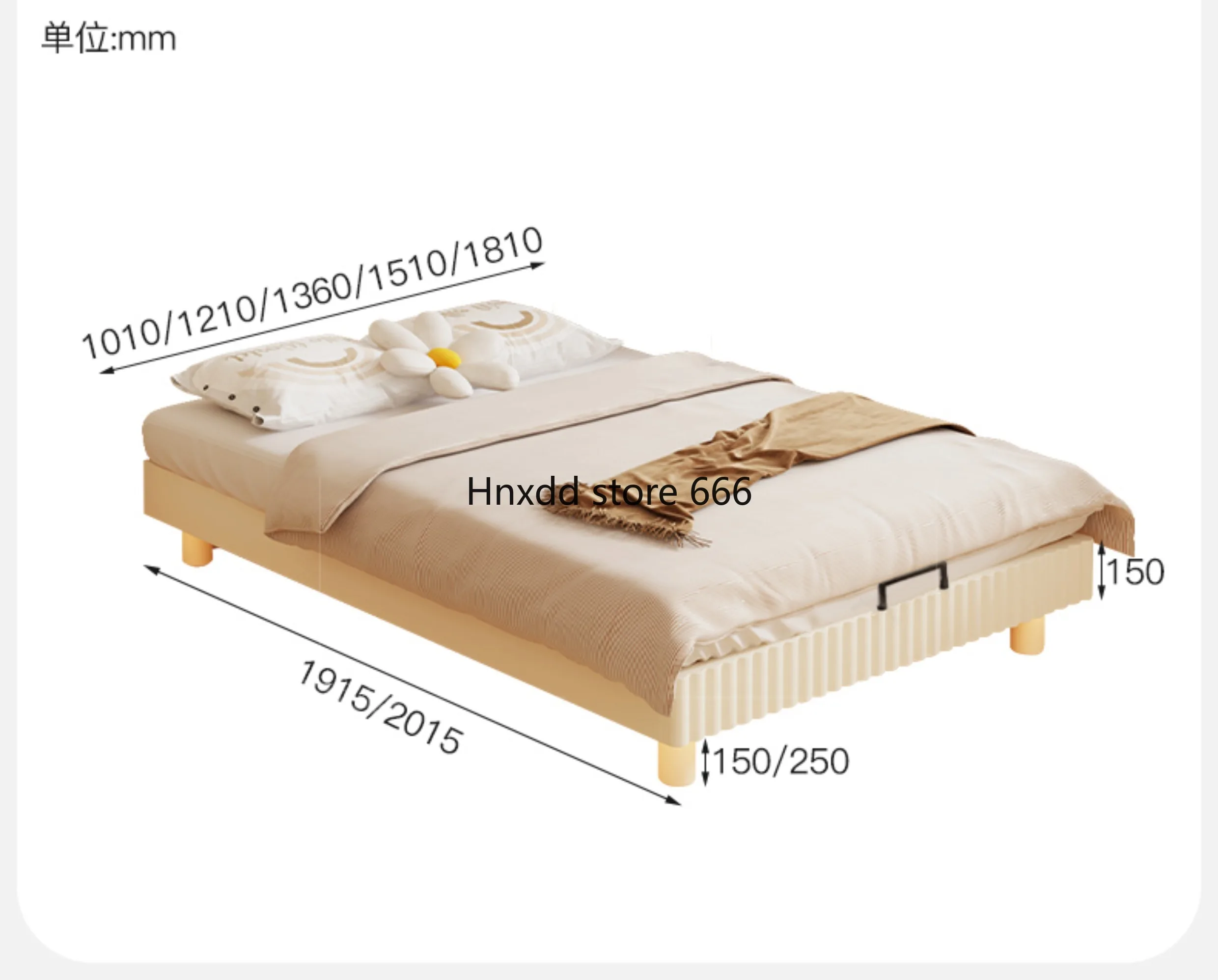 No bedside flat edge solid wood bed suspended bed small apartment space saving