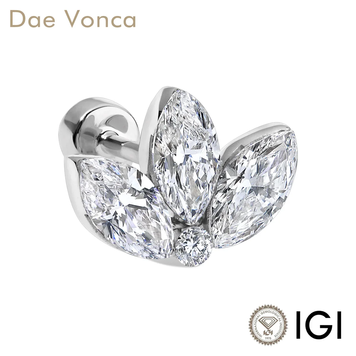 Invisible Set Marquise Diamond Single Earring 14K/18K White Gold Lab Grown Diamond Single Earring Threaded Stud Earring
