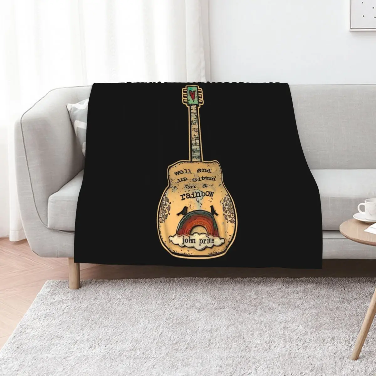 

Gitar Rainbow Throw Blanket Decorative Beds Flannel Fabric Soft Big Plaid Blankets