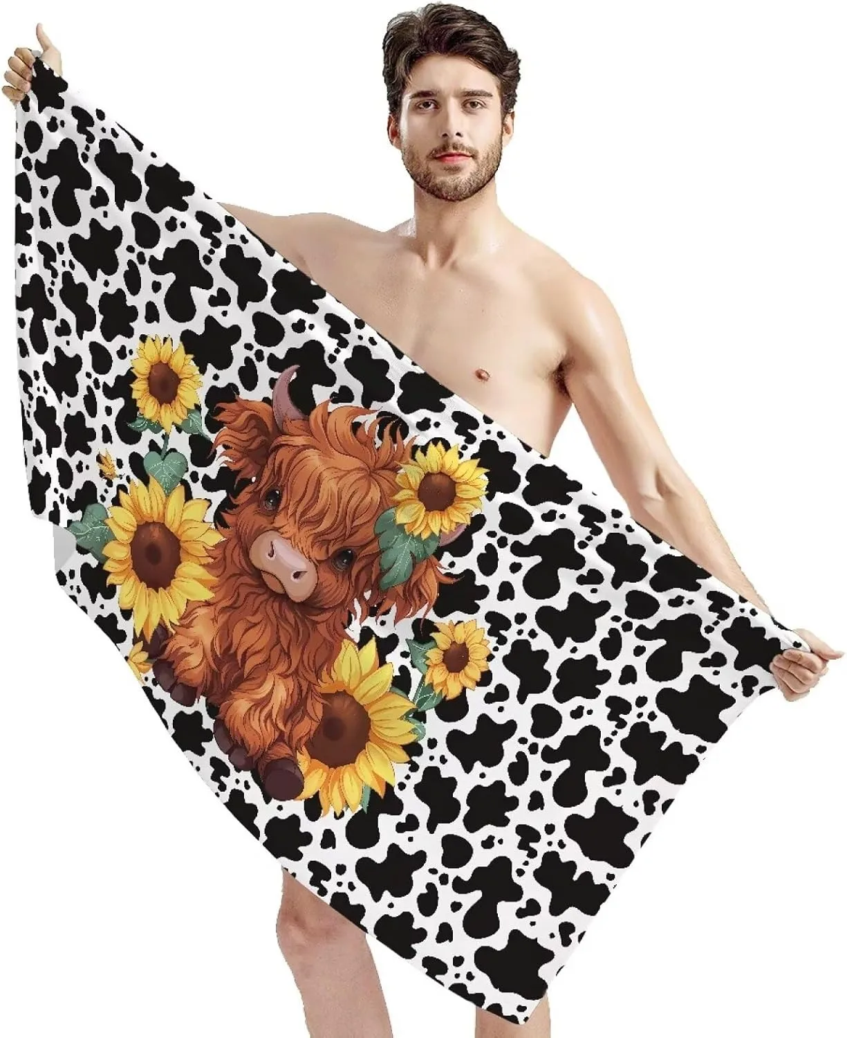 Cute Little Highland Cow Beach Towel for Family stuff friend Gifts Quick-Dry For Bath Yoga Tourism Beach GYM Camping Swimming