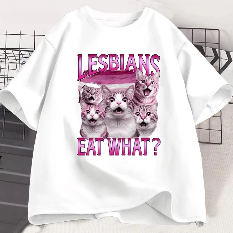 Lesbians Eat What Printed T-shirt LGBT Funny T Shirt Vintage Pride Lesbian Cat Tshirt Casual Men Women Cotton Tees Streetwear