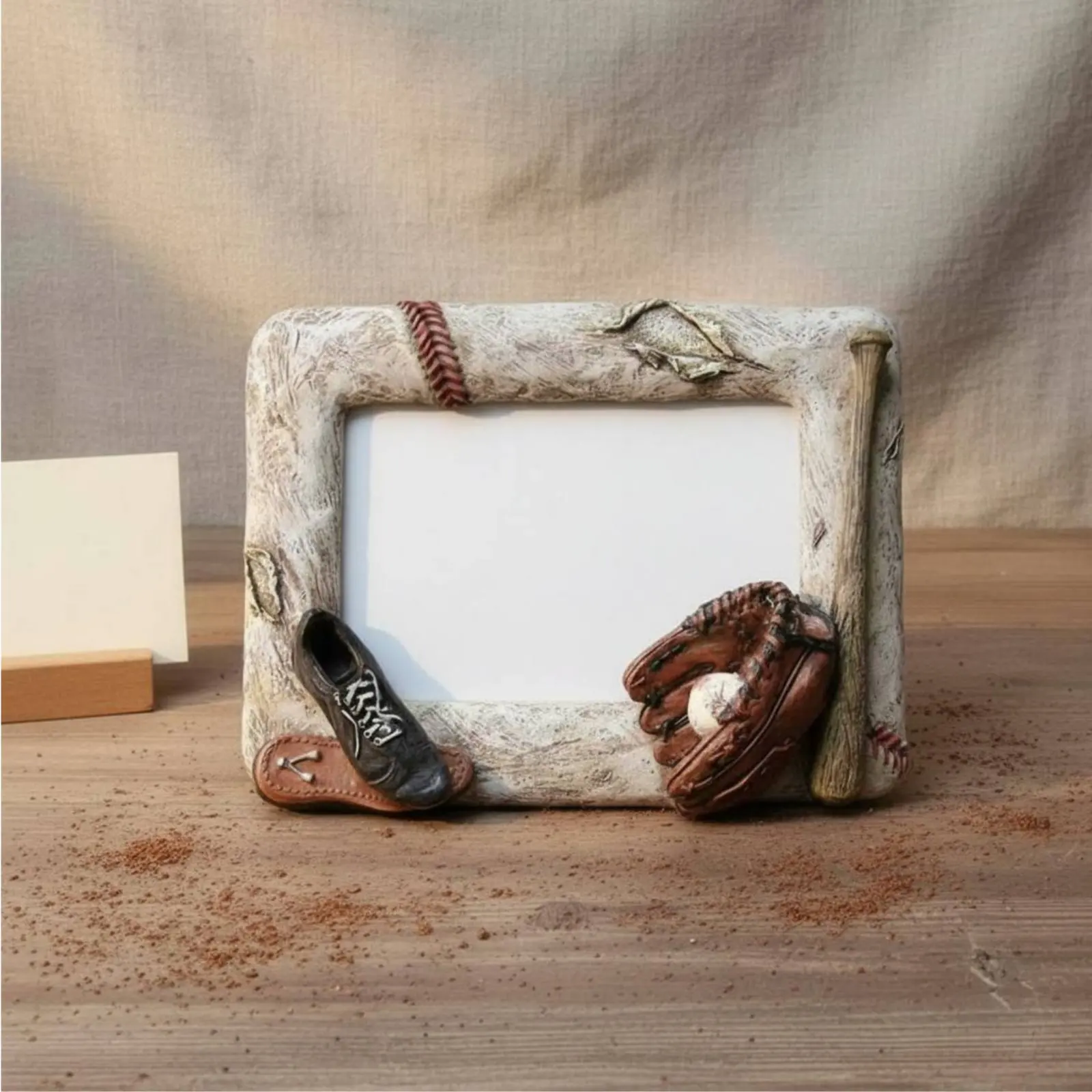 

Dimensional Sporting Picture Frame Keepsake Gift Hitting Stick and Glove Frame Perfectly Clear Glass Hand Painted for Children