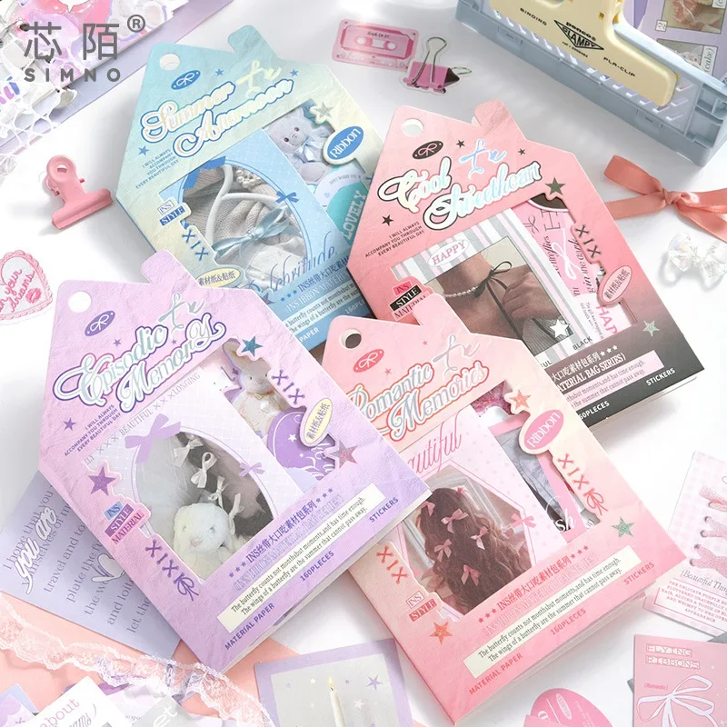 160pcs/set INS Korean Fashion Kawaii Scrapbook Journal Sticker DIY Decor Stationery Diary Phone Case Decal Girls Fashion Sticker