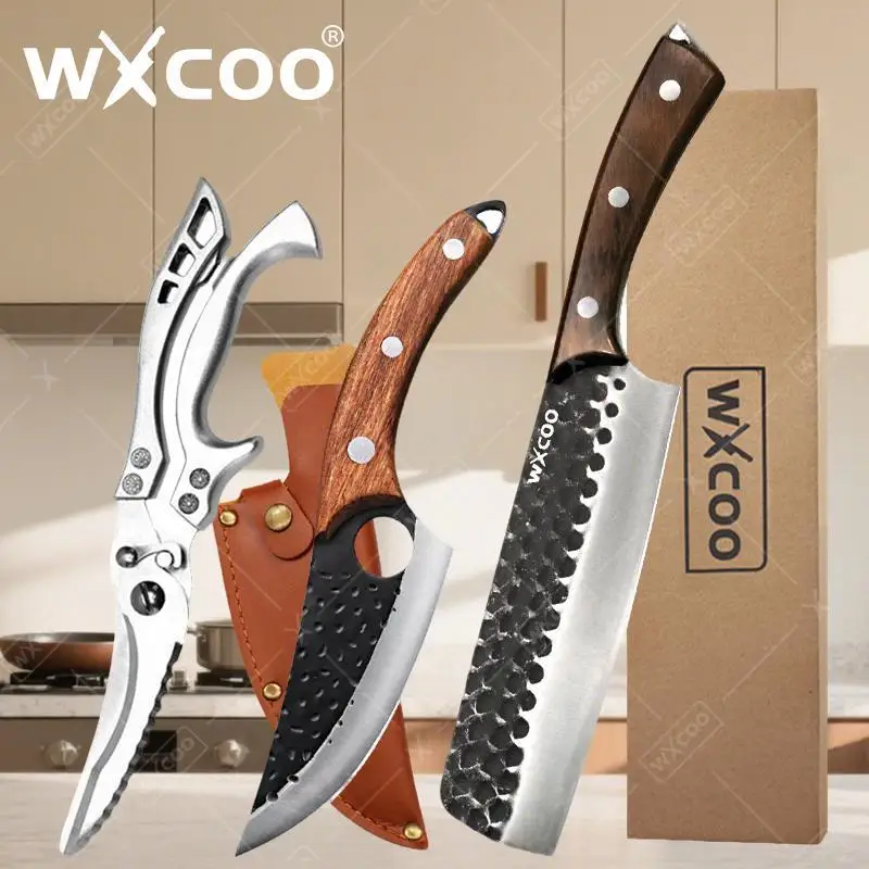WXCOO Professionelles japanisches Messer, japanische Küchenchef-Messer, Werkzeuge, Holzgriff, Kohlenstoffstahl, Santoku-Peeling, Küchenmesser
