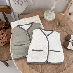 2024 Winter New Baby Sleeveless Warm Vest Infant Solid Casual Padded Jacket Cotton Boys Girls Windproof Vest Coat Baby Clothes