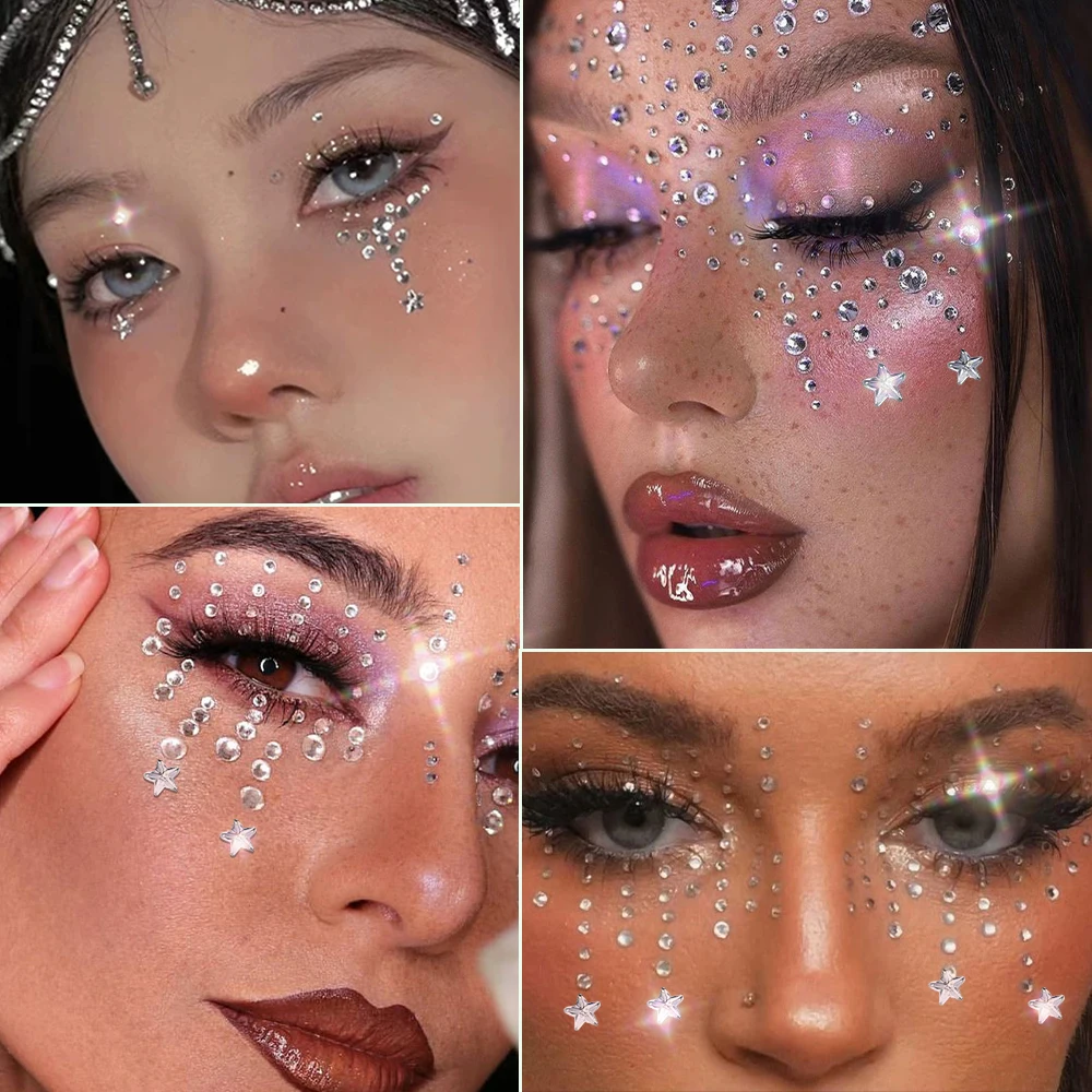 

1 шт.-5D прозрачная блестящая наклейка с кисточками и бриллиантами для лица, клейкая пятизвездочная/прозрачная наклейка для лица, сверкающий слайдер со стразами для макияжа и *