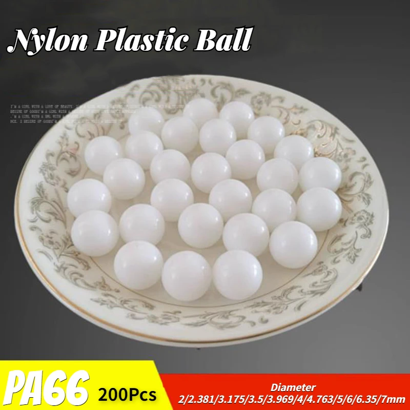 200Pcs White Nylon Plastic Ball PA66 Solid Plastic Ball Diameter 2/2.381/3.175/3.5/3.969/4/4.763/5/6/6.35/7mm Precision Ball