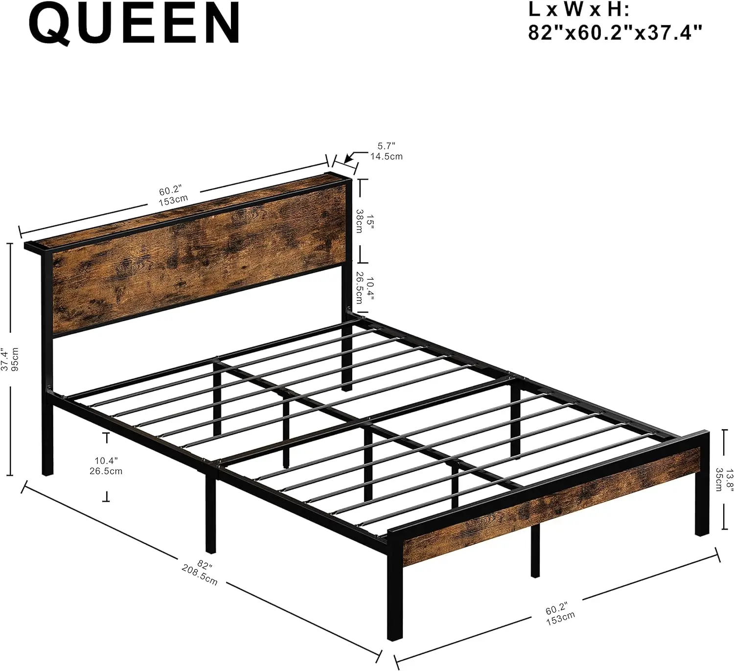 Cama queen size com cabeceira de armazenamento, 11 pernas de apoio forte, plataforma mais resistente, sem ruído