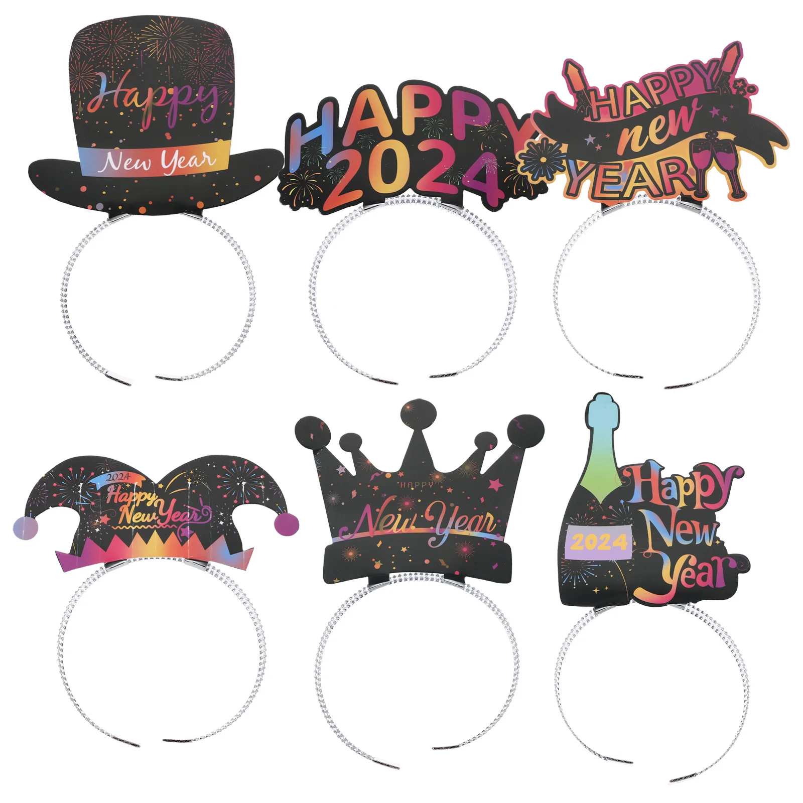 6 قطعة أغطية الرأس لحفلات رأس السنة الجديدة الإبداعية سنة جديدة سعيدة تحت عنوان الشعر الأطواق سهلة الارتداء ليس من السهل أن تسقط للحفلات والمناسبات والمتعة