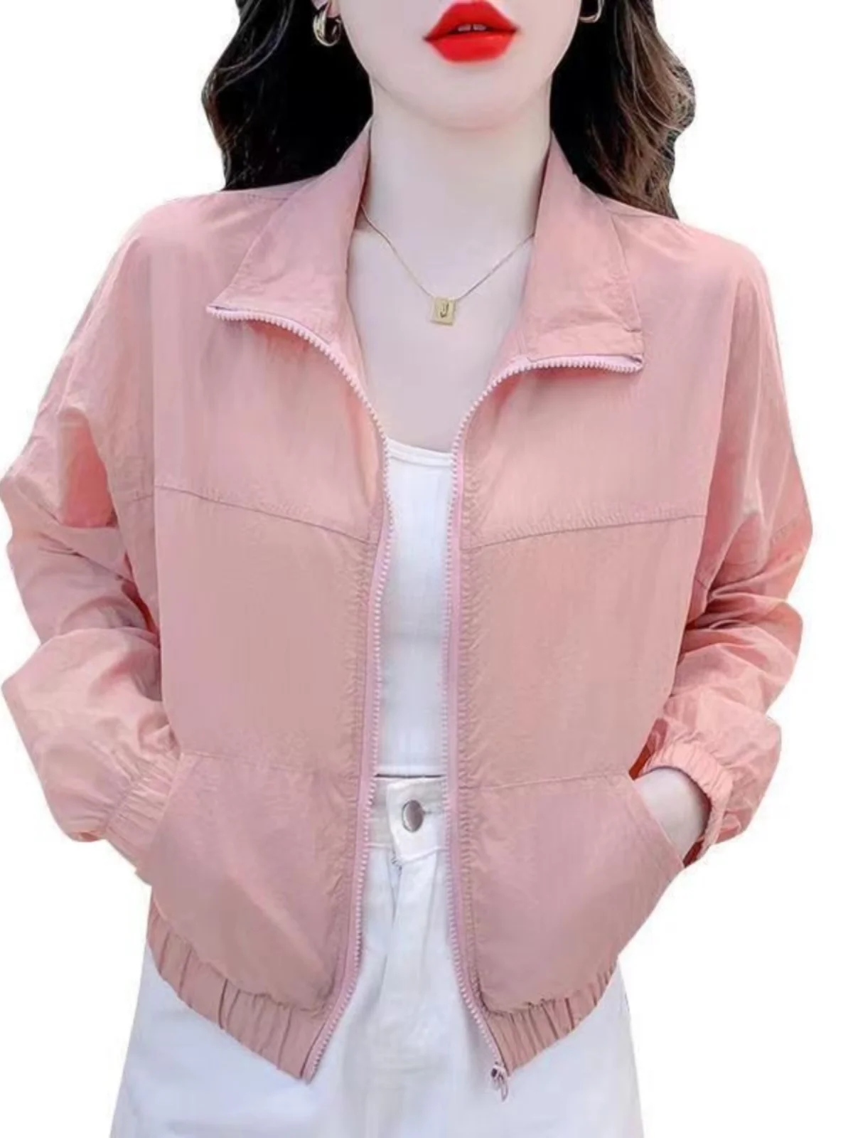 

Women's Summer 2024 Faionable Loose ort Lightweight Stand Collar All-Match Breathable UV Protection Jaet Collar