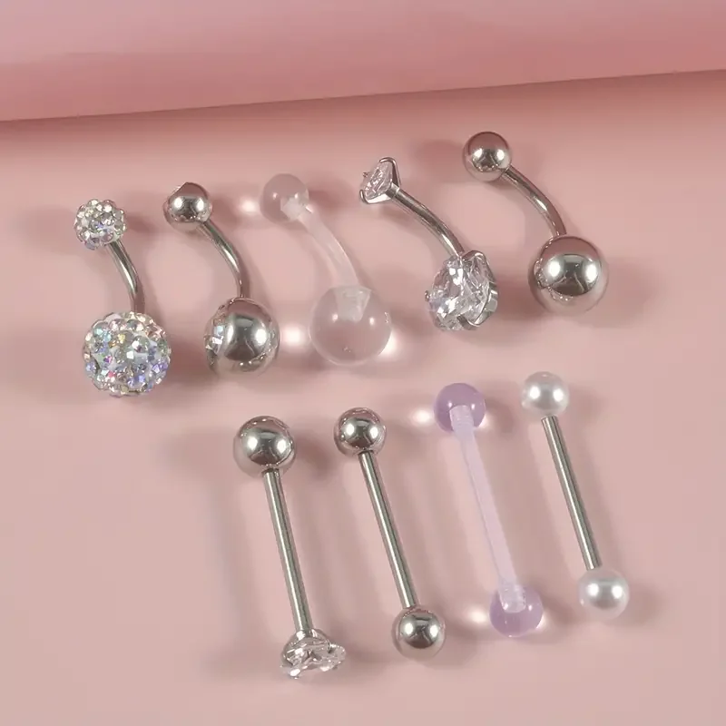 11pcs Body Piercing Tool Gun Kit Included 2PCS Disposable Piercing Gun 4pcs Tongue Ring Piercing 5pcs Navel Belly Button Ring