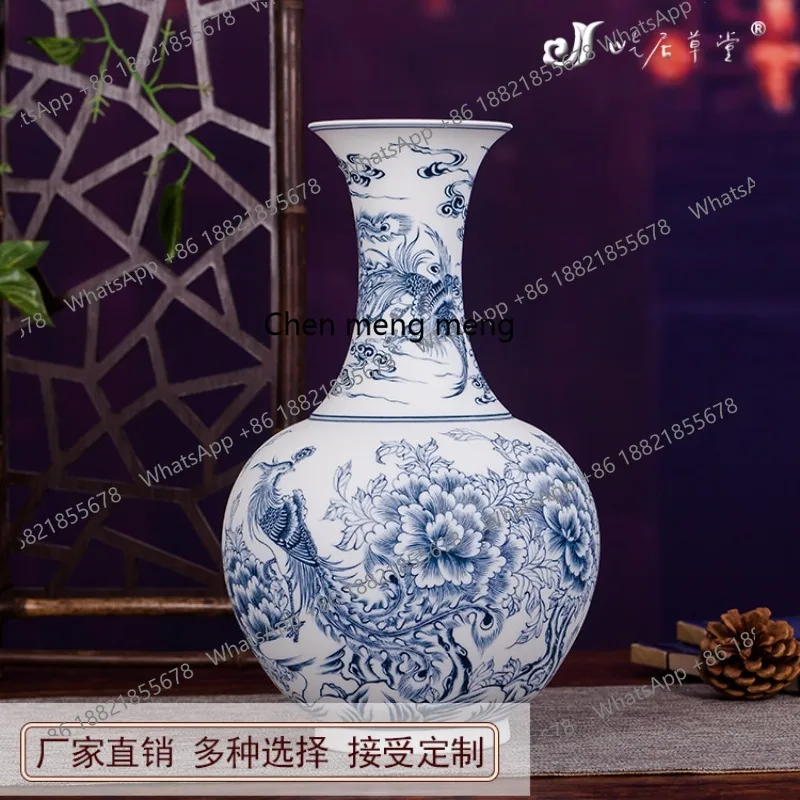 

Hand-painted vase, Jintang Fugui appreciation vase, Jingdezhen ceramic blue and white porcelain factory direct sales