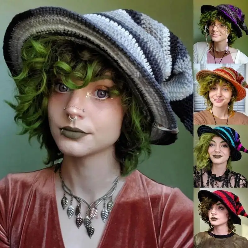 

31BF Хэллоуинская шляпа ведьмы с разноцветной вязаной шапкой для взрослых на Хэллоуин для косплея