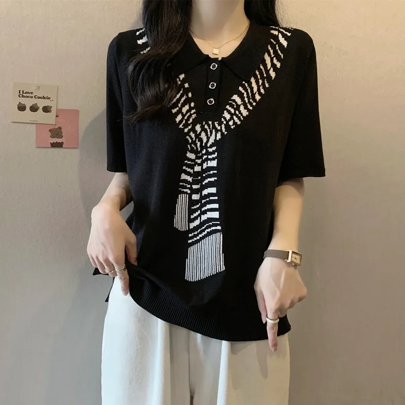 

plus Size Summer T-irt with oulder awl Apperance Loose Fit ort Sve Slimming Top Korean Sle Cotton Polyester Blend