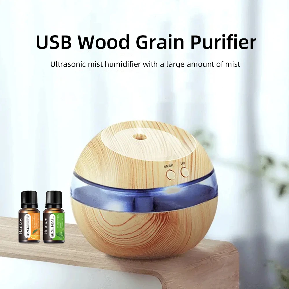 

Wood Grain Design, 300ml USB Diffuser with Essential Oils & Night Light Touch Control for Easy Use