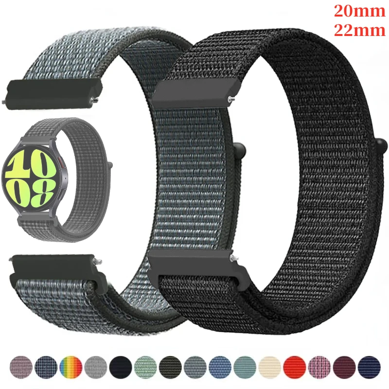 20mm 22mm Nylon Loop Strap for Samsung Galaxy Watch 6/Classic/5/4/3/Gear S3 Wristband Huawei Watch 4/GT-2-3-Pro/Amazfit GTR/GTS4