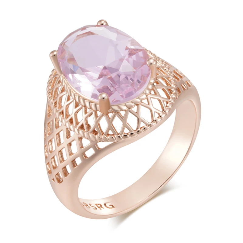 الجوف 585 الذهبي أربعة مخلب الوردي الزركون خواتم كبيرة فاخرة النساء صالح فنجر لامعة مجوهرات حفل زفاف خمر اكسسوارات #5