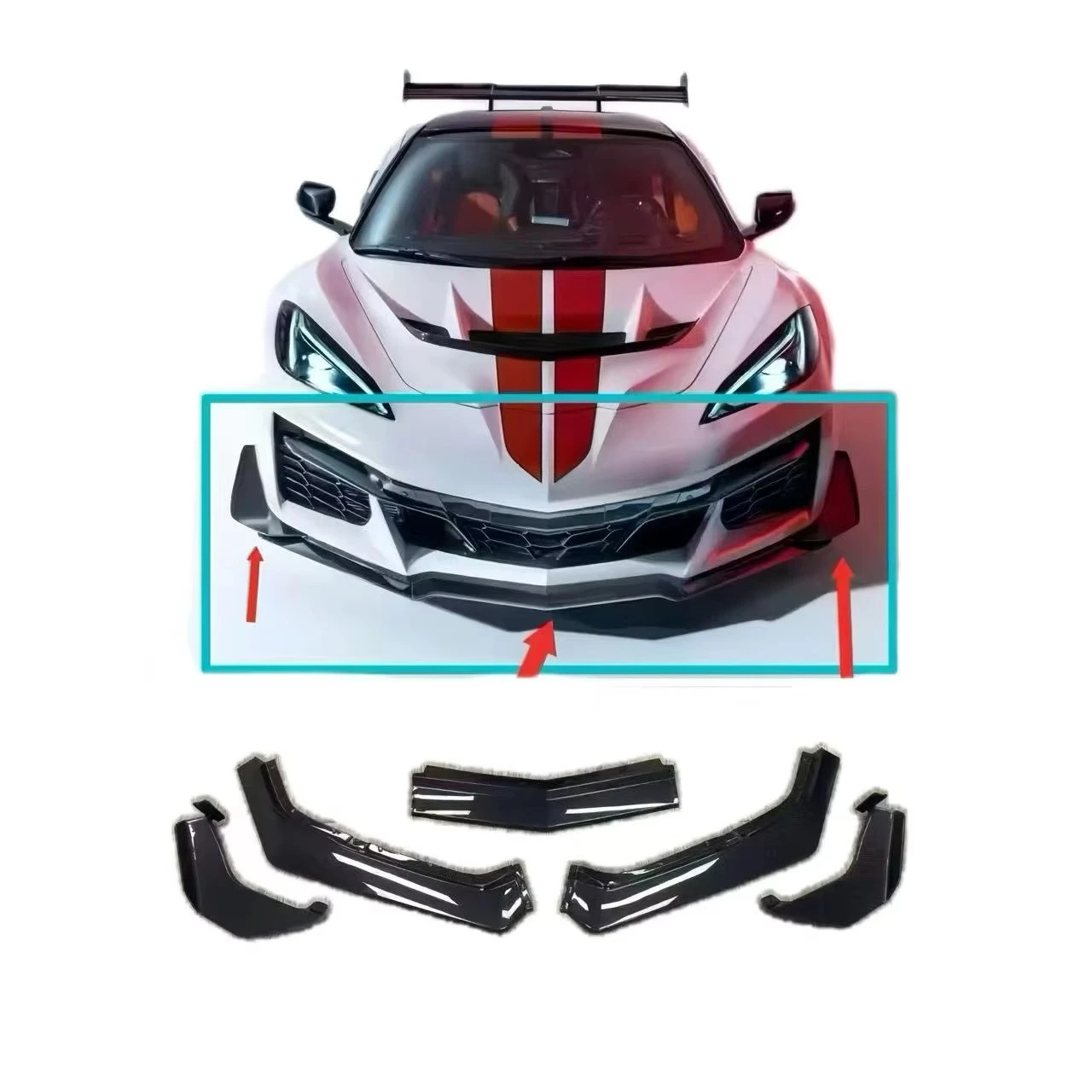 For  Corvette C8 Vehicle Parts Automotive Parts Carbon Fiber Hood Chin  Rear Wing Side Skirt