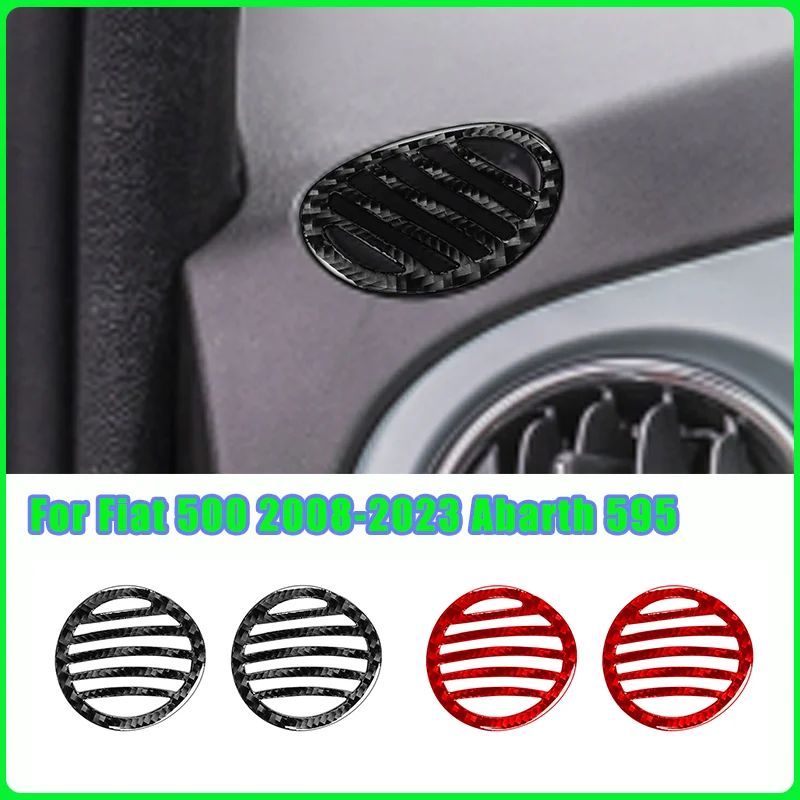 Adesivo de fibra de carbono real para saída de ar de instrumento, 2 peças para fiat 500 2008-2023 abarth 595 2012-2023 abarth 695 2017 2018 -2023