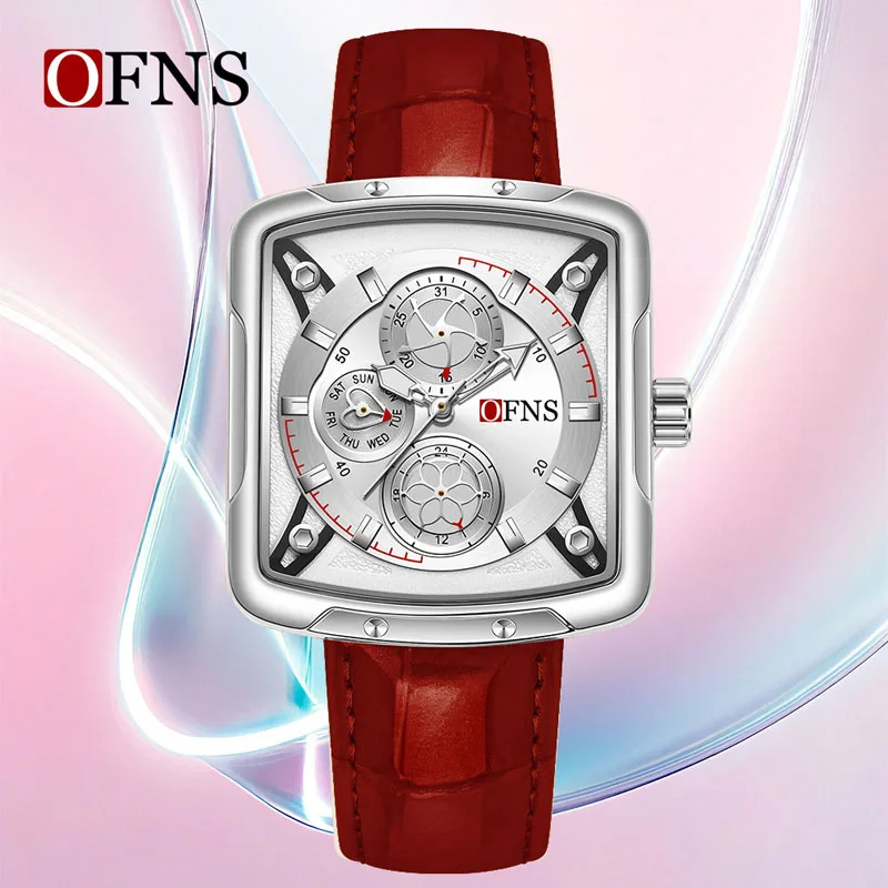OFNS 1615 Quartz Watch Luminous Dial Date Display Fashion Leather Strap Retro Elegant Men and Women Wristwatch reloj hombre