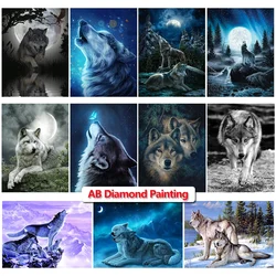 5D AB Round Diamond Painting Wolf Diamond Embroidery Art Picture Cross Stitch Kit Animal DIY Diamond Mosaic Art Home Decor Gift