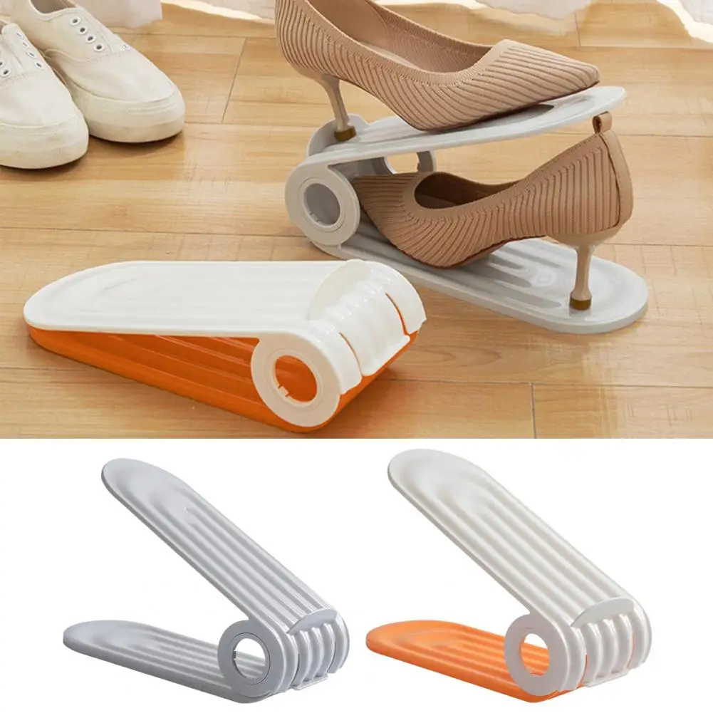 2Pcs Shoe Holder Double Layer Shoe Rack Adjustable Height Non-slip Shoe Organizer Space Saving Slippers Rack for Home Storage