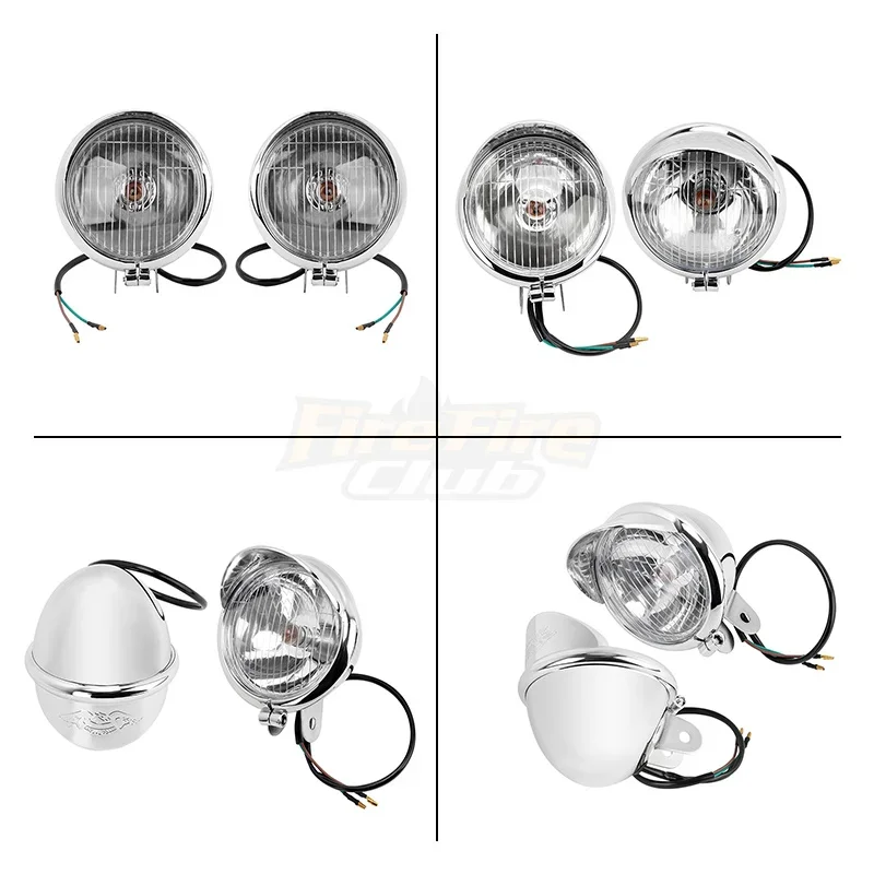 Chrome Motorcycle ABS Retro Passing Driving Headlight Fog Light For Harley Bobber Chopper Cruisers Touring Custom