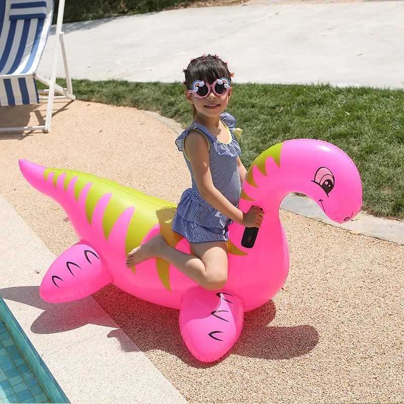 Inflatable Ride On Toys Red Dragon with Handles Pool Floating Row for Kids Summer Swimming Raft Fun Beach Pools Parties Ring