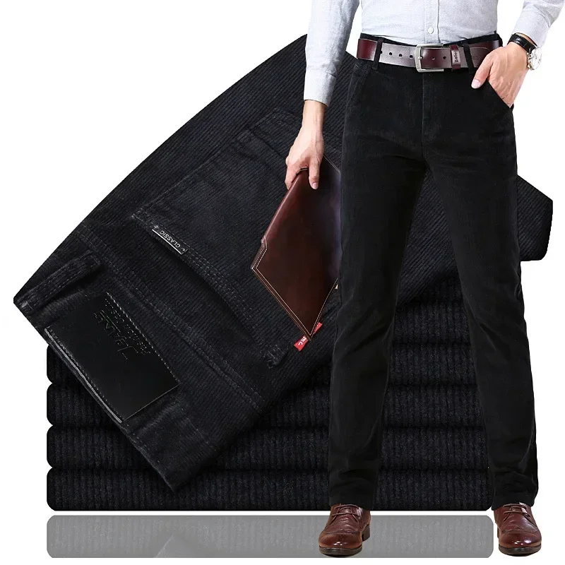 

Spring Autumn Men's Corduroy Casual Pants Straight Leg Loose Fit Youth Winter Thick Warm Velvet Long Pants for Men Trousers