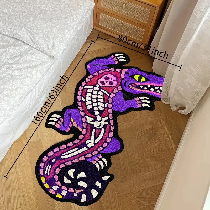 VIKAMA Skeleton Crocodile Carpet Warm Retaining Non Slip Soft Durable Living Room Sofa Bedroom Bedside Home Decor Floor Mat