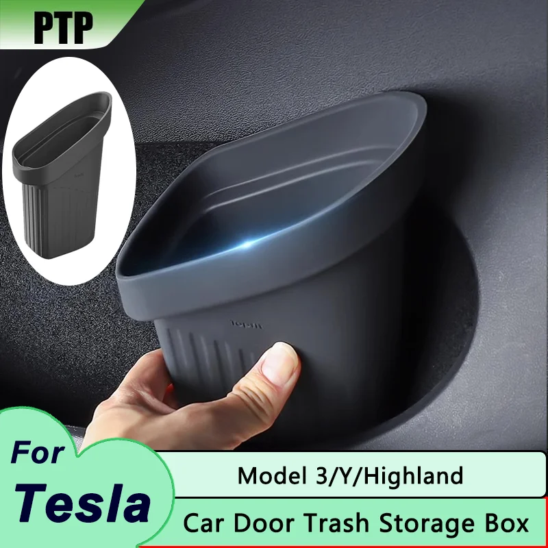 

Model Y Door Trash Can for Tesla Model 3 Highland 2024 Door Storage Box Organizer Interior Storage Garbage Can Bin Accessories