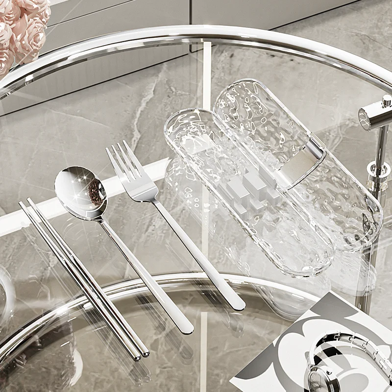 

4PCS Cutlery Set Stainless Steel Chopsticks Spoon Fork and Transparent Storage Box for Camping Picnic Travel Portable Tableware