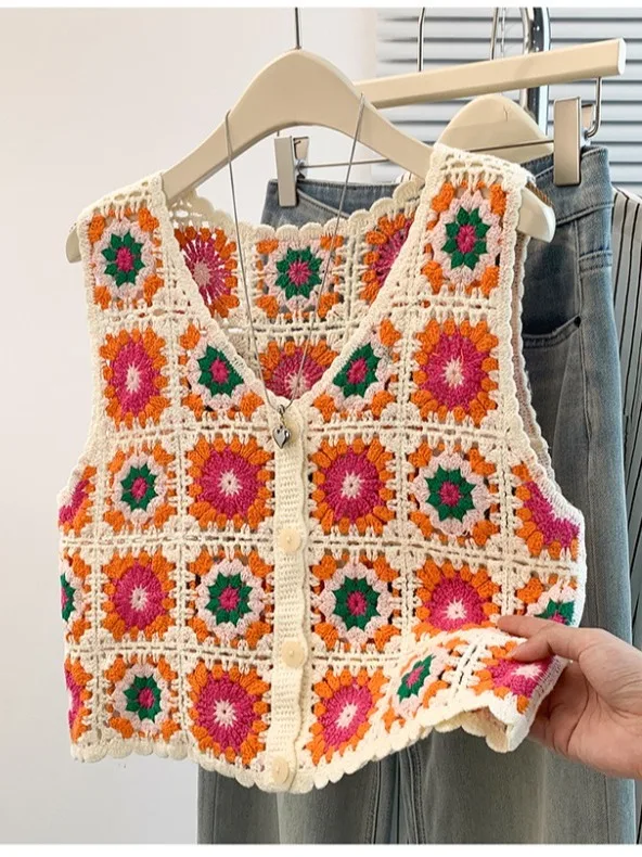  Hollow out Hook Flower Women's Sweater Vest Outerwear Shirt Brand End of Season Stock Ladies Fashion Autumn 2026