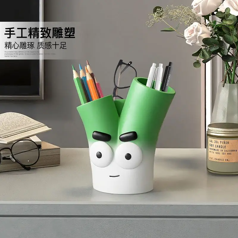 Cute Green Onion Pen Holder Storage Ornament Light Luxury High Grade Birthday Gift for Girls
