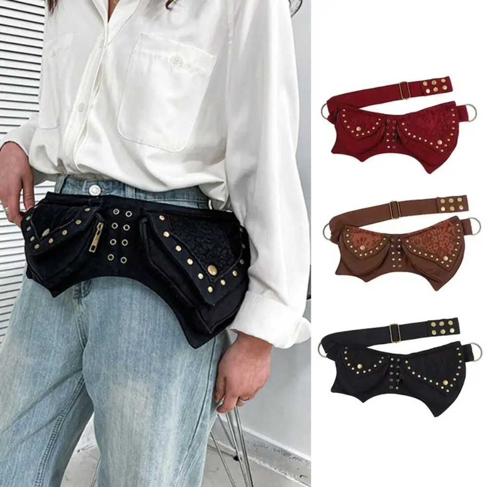 Practical Metal Studded Waist Bag Fabric Multi Pocket Chest Bag Multifunctional Adjustable Belt Bags For Men and Women