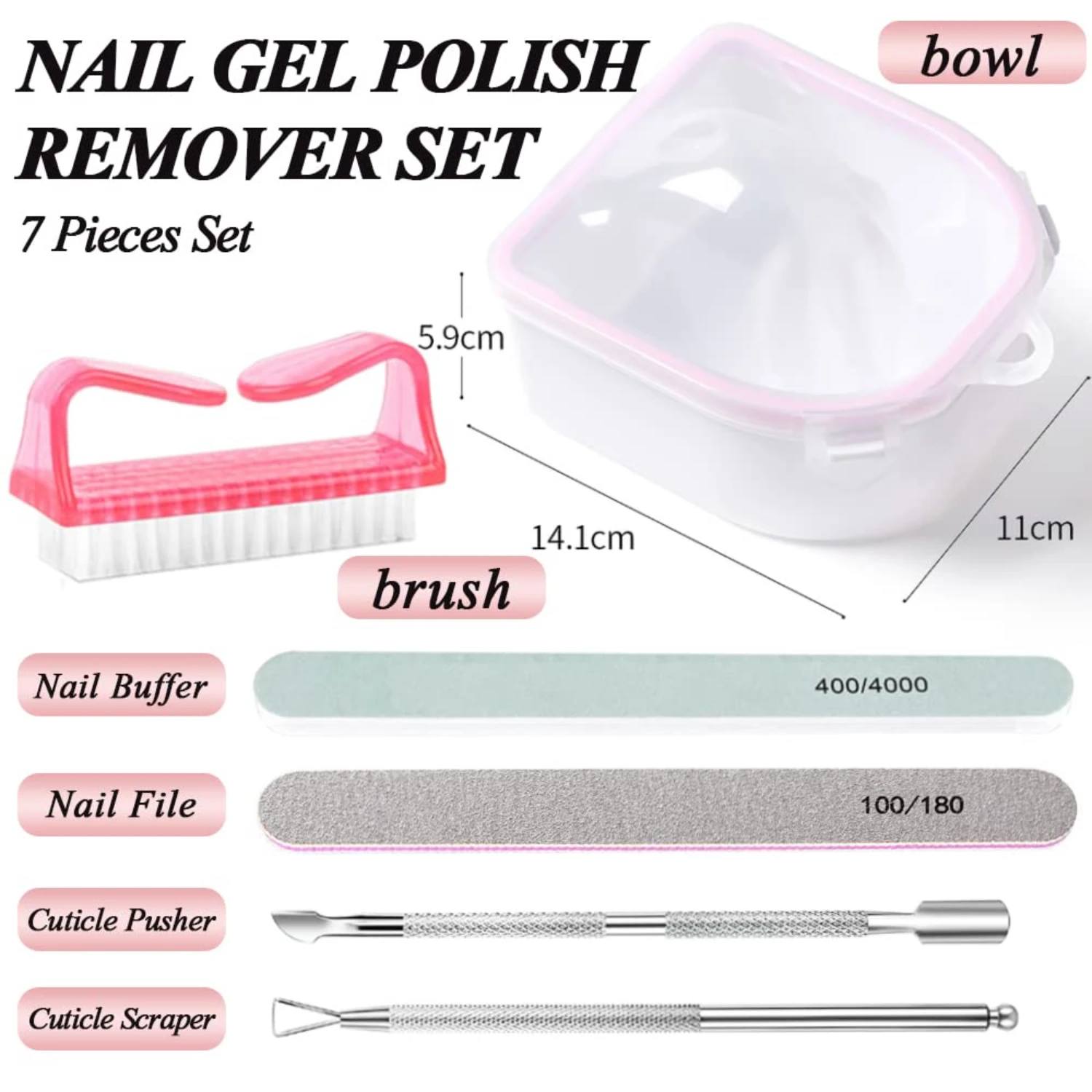 Profesjonalny zestaw do zdejmowania lakieru do paznokci - Deluxe Zestaw do namaczania akrylowego proszku - Niezbędne do manicure z popychaczem do skórek, paznokci