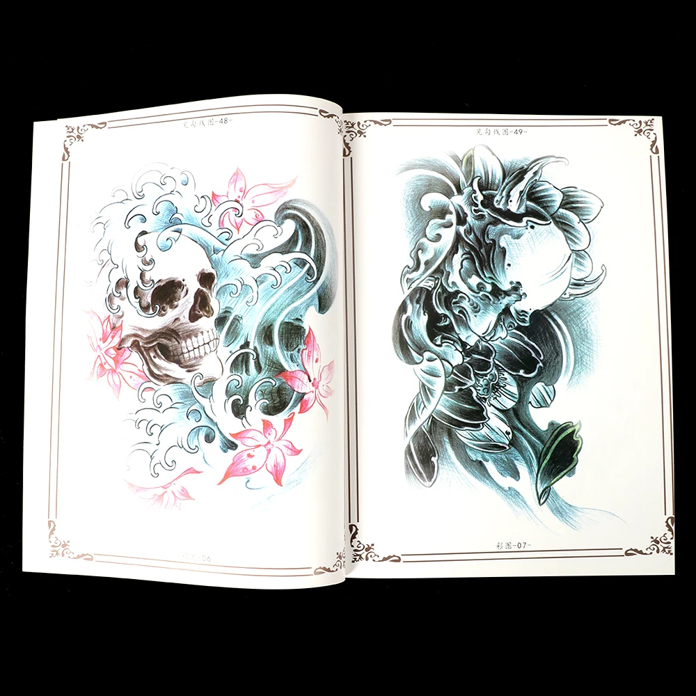 1/2/5PCS Tattoo Book Pattern Design Manuscript Ghost Skull Hero God Traditional Characters  Template For Body Artist