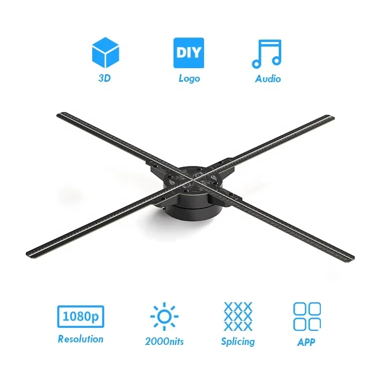 โปรเจคเตอร์3D โฮโลแกรม HDfocus 3D ไวไฟพัดลมโฮโลแกรมไร้สาย3D โลโก้พัดลมโฮโลแกรม