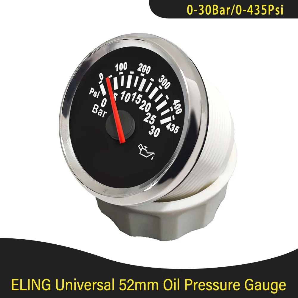 Waterproof Universal 52mm Oil Pressure Gauge 0-30Bar 0-435Psi with Red Backlight for Boat Car Yacht 12V 24V