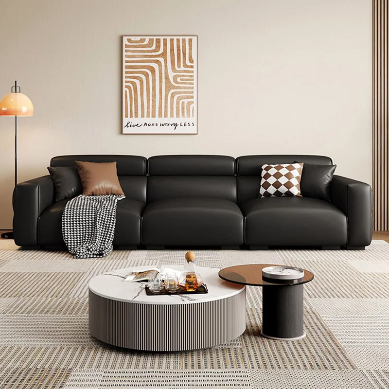 Big Black Theater Living Room Sofas Lazy Recliner Modern Floor Loveseat Sofa Leather Armchair Sofa Sala De Estar Home Furniture