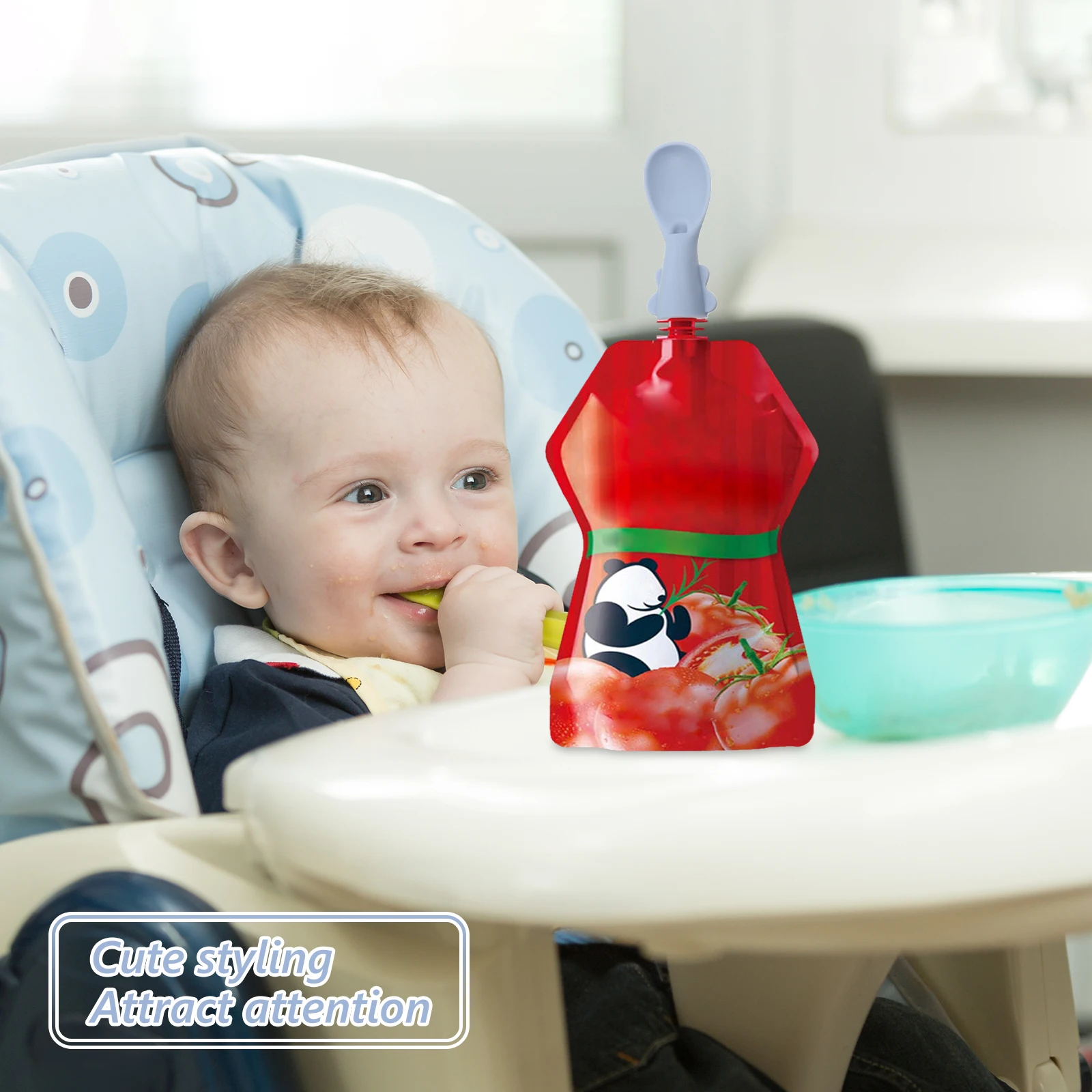 

4 Pcs Baby Bag Spoon Set Double Silicone Spoons Attachable Food Pouch Safe Feeding Tableware Clean Toddler Supplies Infant