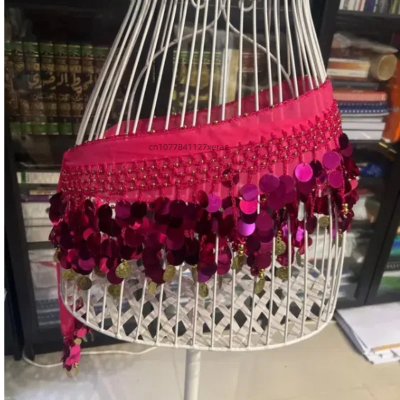 Belly Dance Waist Chain Chiffon Three Layer Wave Beginner Waist Scarf Square Dance Costume Hip Scarf Performance Gold Coin Belt