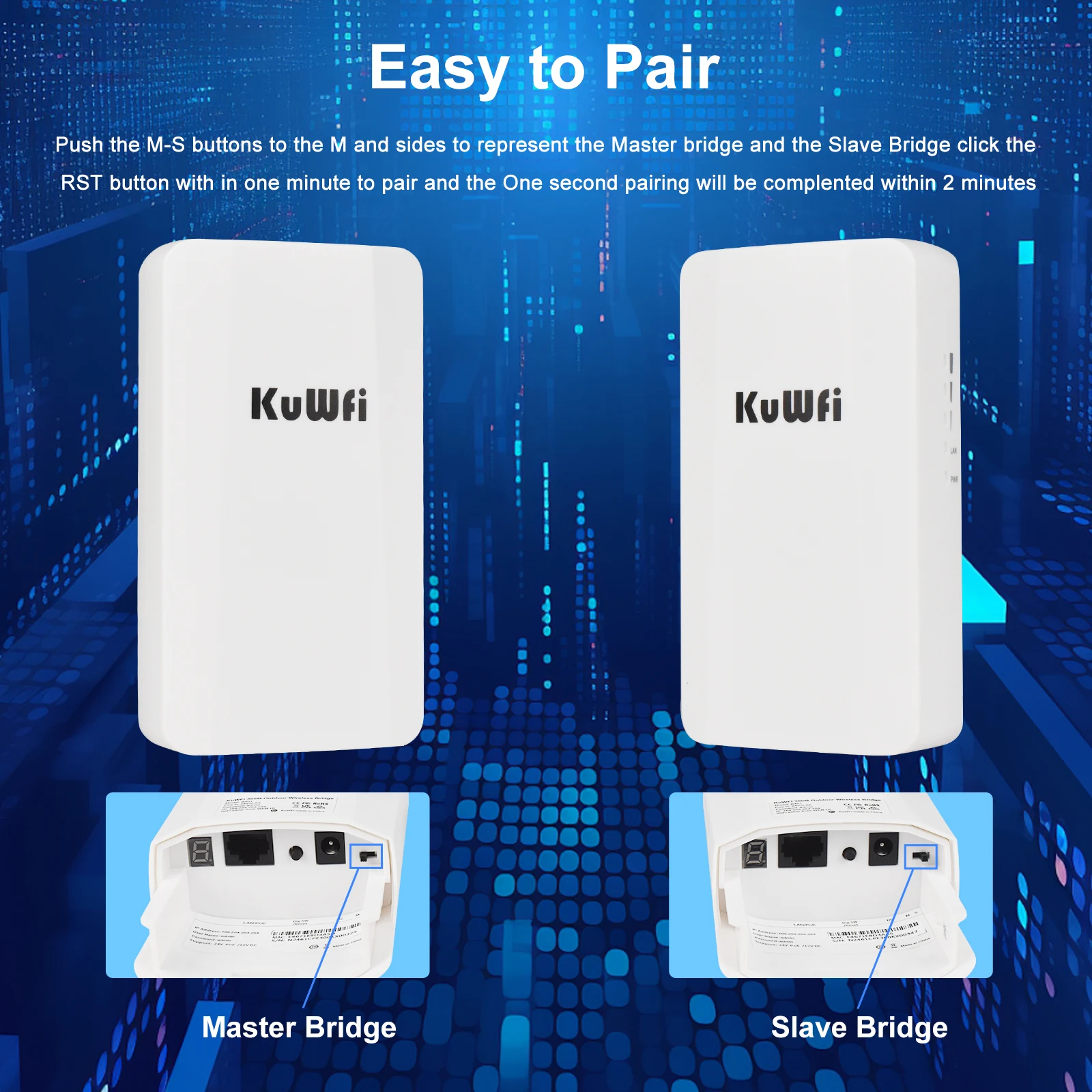 KuWFi 2.4Ghz 300Mbps CPE Bridge Outdoor Wireless WiFi Signal Extender PTP Up to 1KM 24V POE AP Repeater Mode for IP Camera