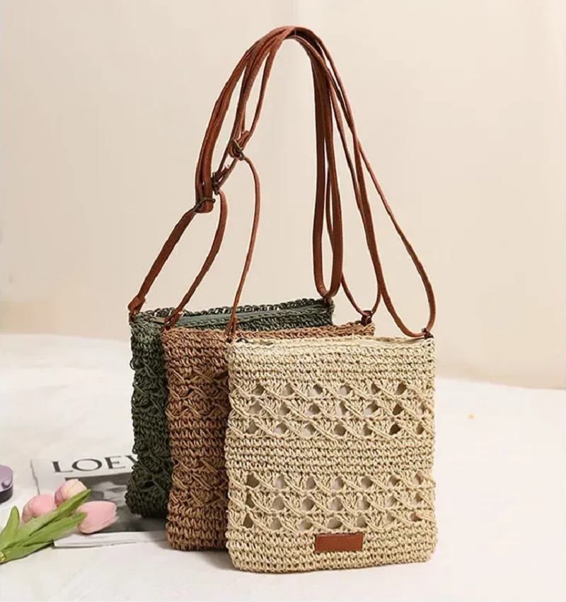 

Fresh Hollow out Crossbody Straw Woven Bag Korean Vertical Design Beach Vacation Versatile Single Shoulder Women's Bag
