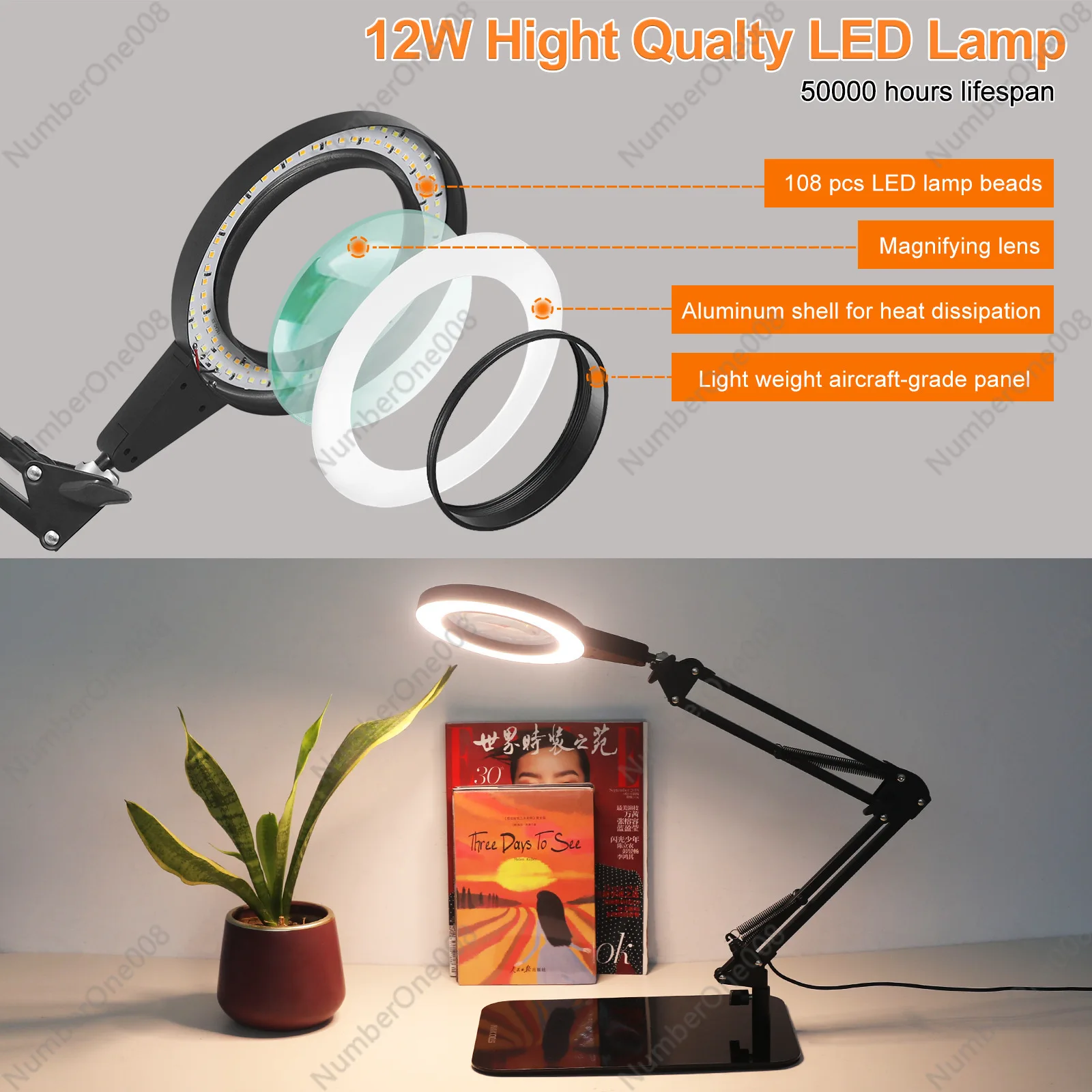 Lighting Magnifying Glass Lamp, Reading Lamp, Repair Electronic Welding Eye Protection Lamp LED Nail Lamp Lighting Lamp