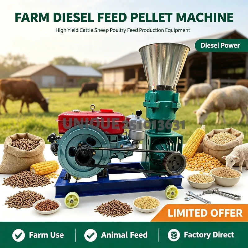 Diesel Engine Chicken Sheep Cattle Animal Poultry Farm Production Pelletizer Making Processing Feed Pellet Machine of Animal
