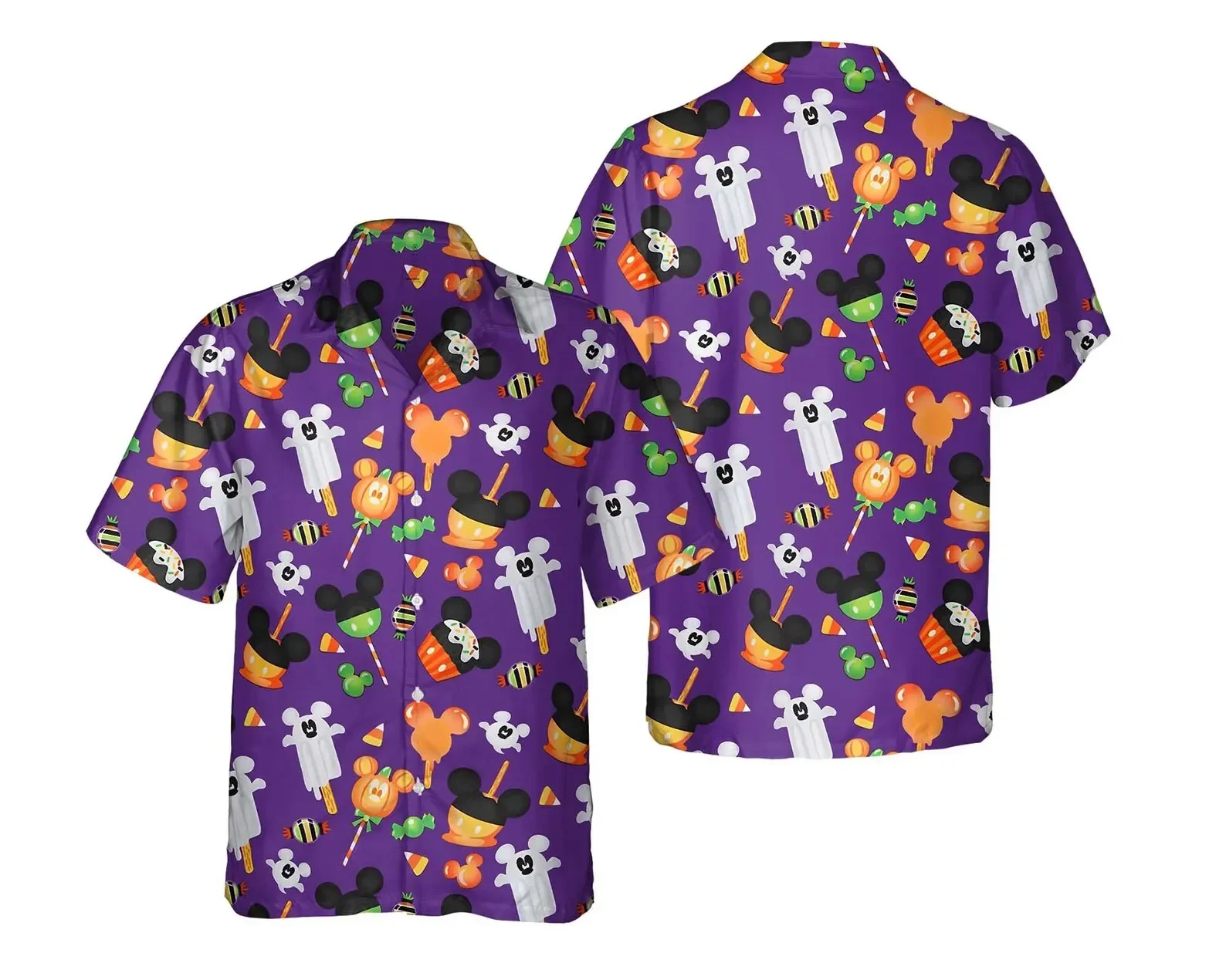 Mickey Mouse homem e mulher Halloween Camisa havaiana, manga curta, Disneyland, camisa de festa casual, camisa de praia infantil